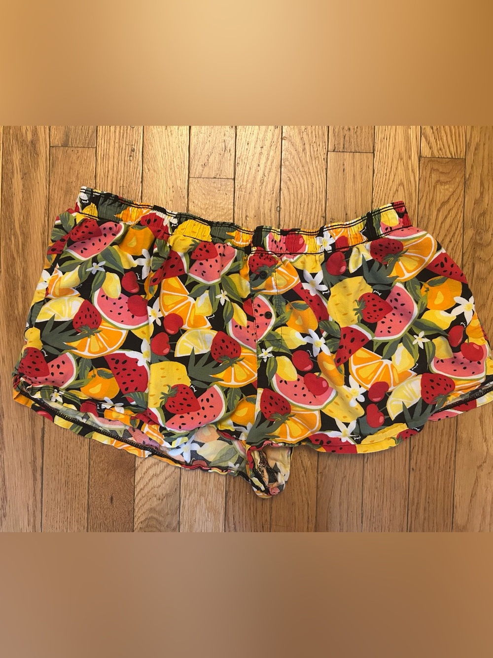 Pink Victoria’s Secret Tropical Fruit Print Cotton Boxers PJ Bottoms Size XL